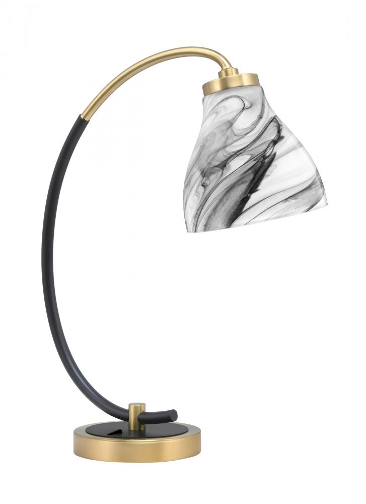Desk Lamp, Matte Black & New Age Brass Finish, 6.25" Onyx Swirl Glass