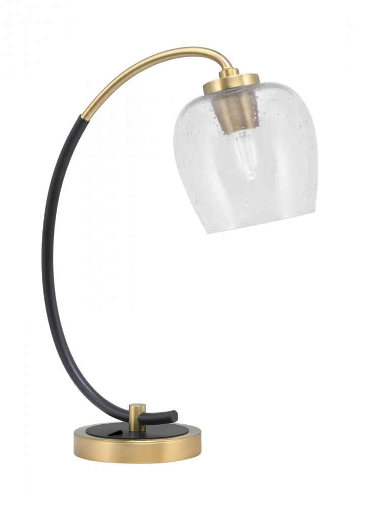 Desk Lamp, Matte Black & New Age Brass Finish, 6" Clear Bubble Glass