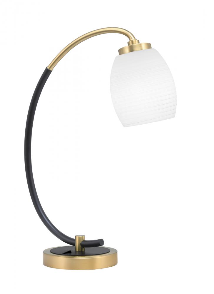 Desk Lamp, Matte Black & New Age Brass Finish, 5" White Linen Glass