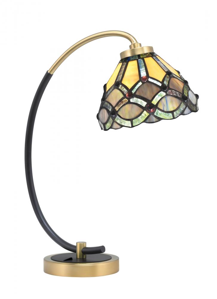Desk Lamp, Matte Black & New Age Brass Finish, 7" Grand Merlot Art Glass