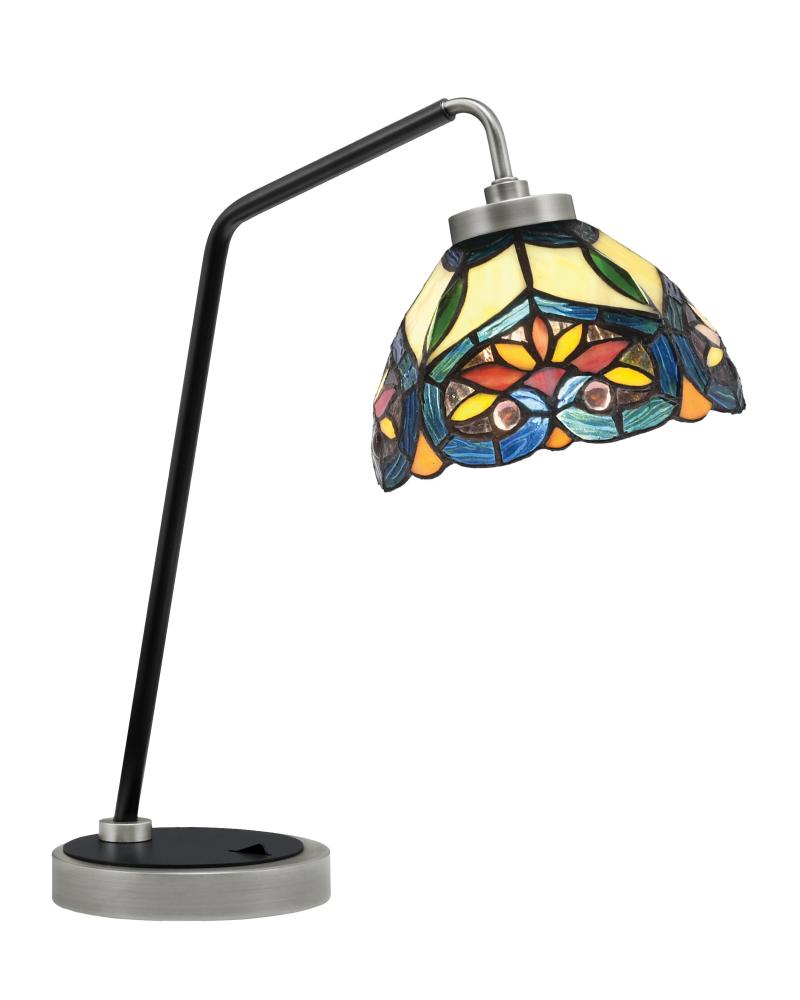 Desk Lamp, Graphite & Matte Black Finish, 7" Pavo Art Glass