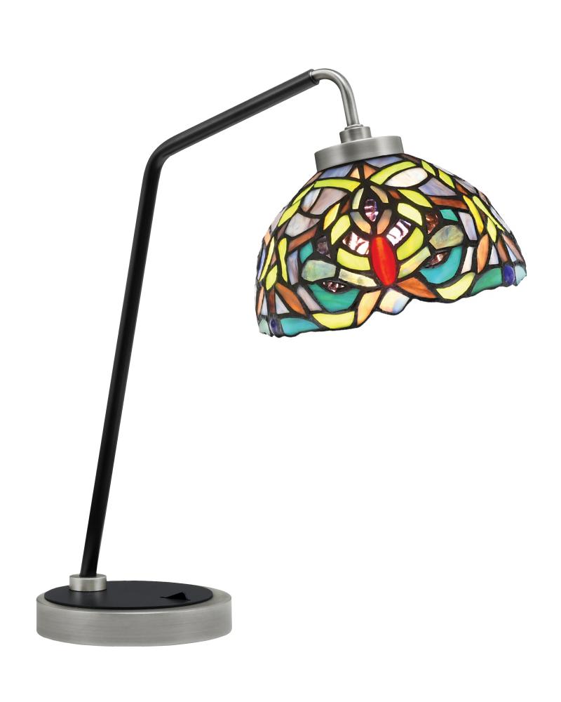 Desk Lamp, Graphite & Matte Black Finish, 7" Kaleidoscope Art Glass