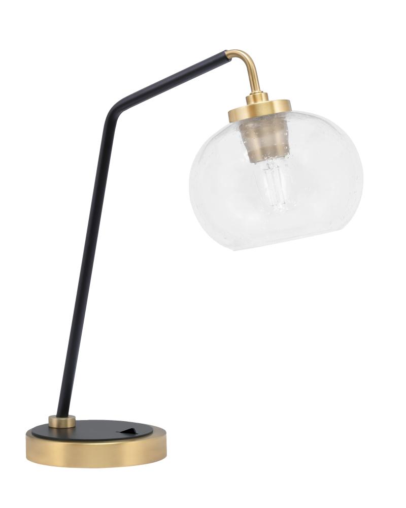 Desk Lamp, Matte Black & New Age Brass Finish, 7" Clear Bubble Glass