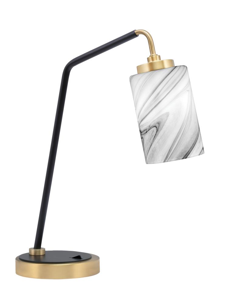 Desk Lamp, Matte Black & New Age Brass Finish, 4" Onyx Swirl Glass