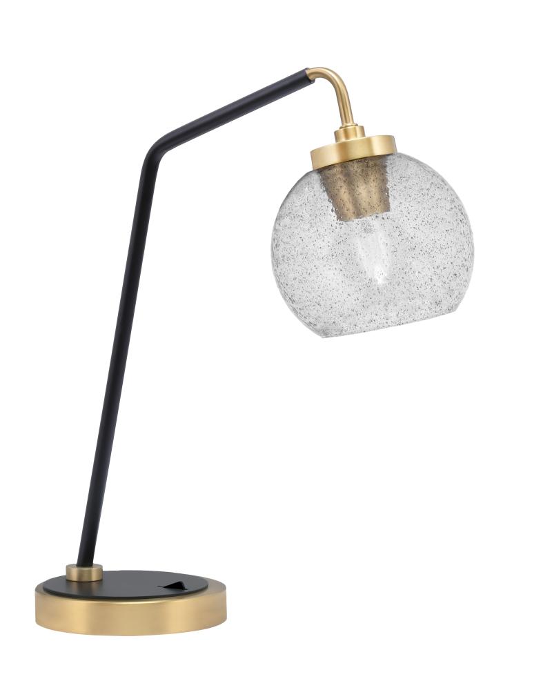 Desk Lamp, Matte Black & New Age Brass Finish, 5.75" Smoke Bubble Glass