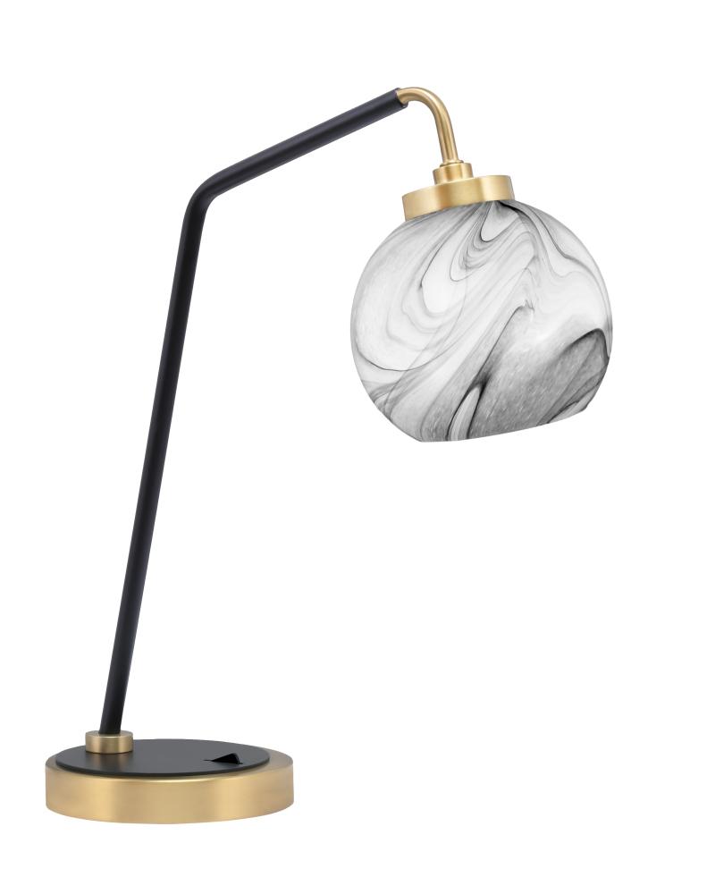Desk Lamp, Matte Black & New Age Brass Finish, 5.75" Onyx Swirl Glass