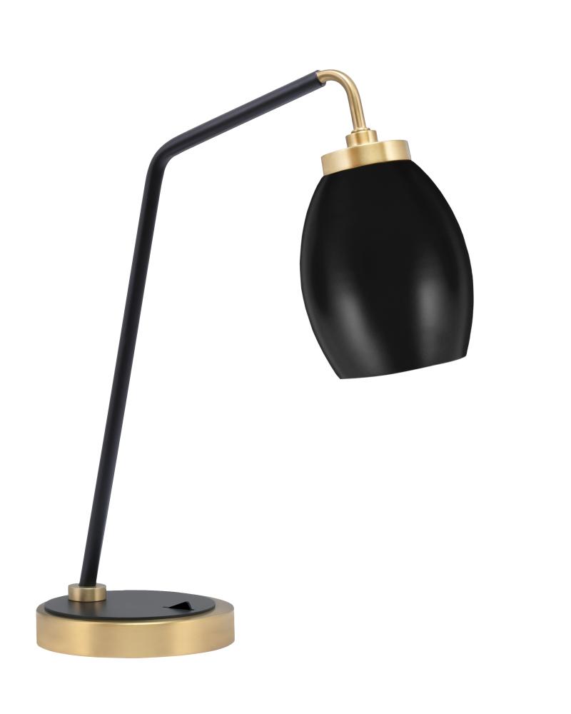 Desk Lamp, Matte Black & New Age Brass Finish, 5" Matte Black Oval Metal Shade