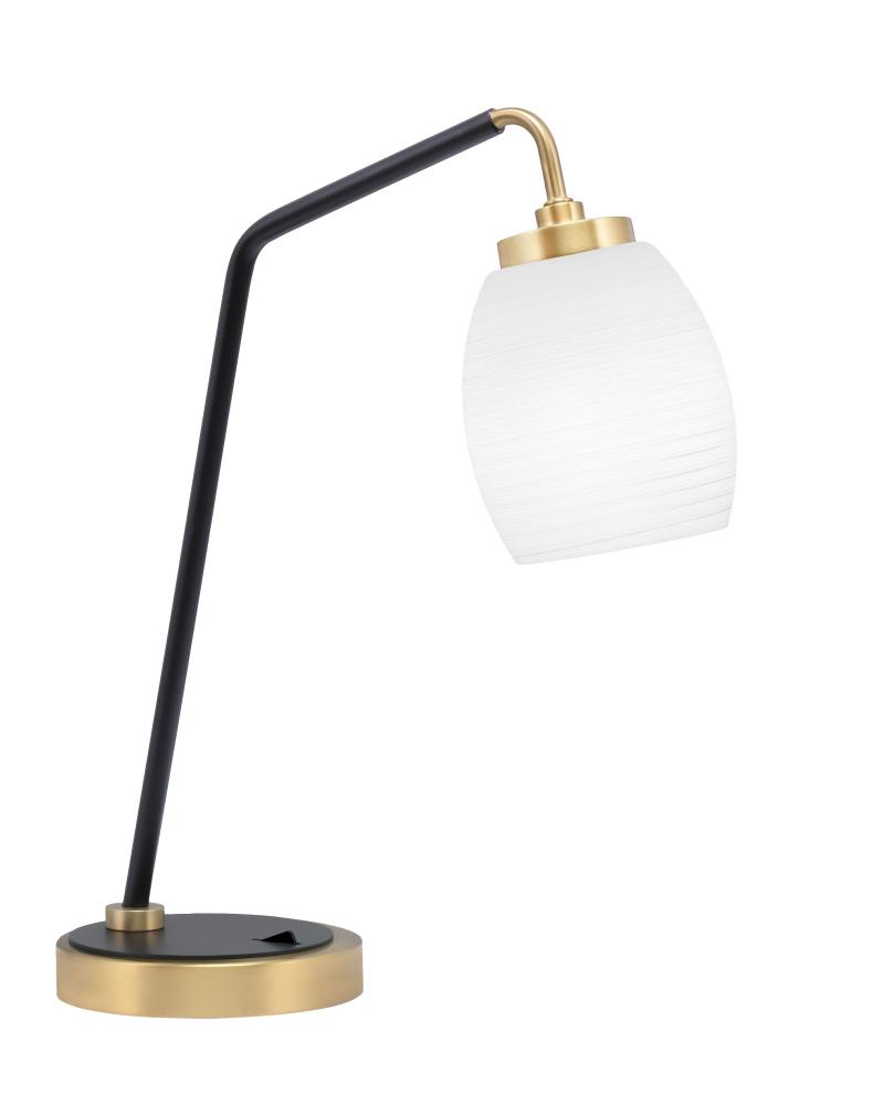 Desk Lamp, Matte Black & New Age Brass Finish, 5" White Linen Glass