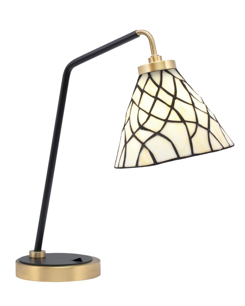 Desk Lamp, Matte Black & New Age Brass Finish, 7" Sandhill Art Glass