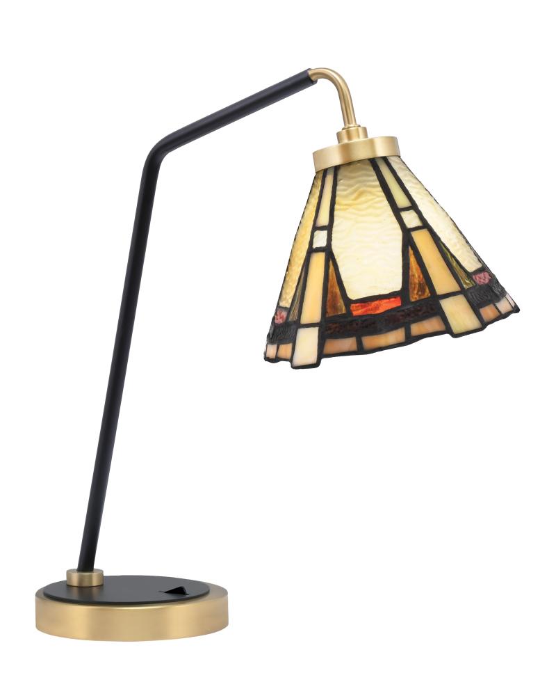 Desk Lamp, Matte Black & New Age Brass Finish, 7" Zion Art Glass