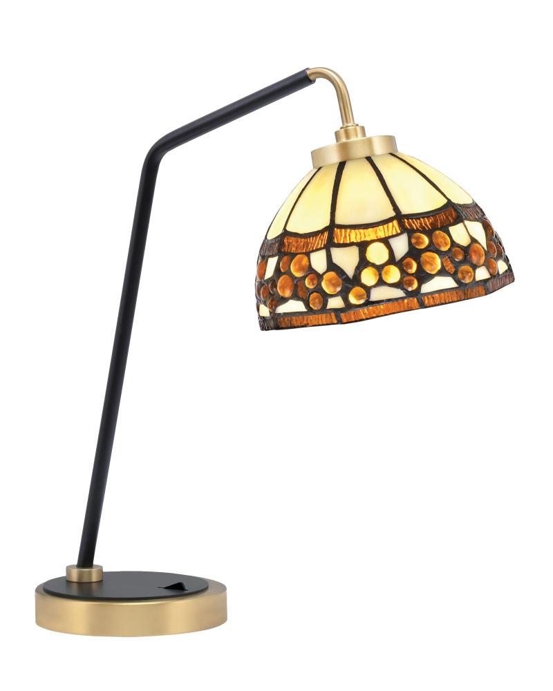 Desk Lamp, Matte Black & New Age Brass Finish, 7" Roman Jewel Art Glass
