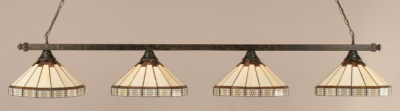 Four Light Bronze Honey And Brown Mission Tiffany Glass Island Light