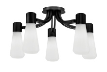 Toltec Company 4817-MB-881 - Everleigh 5 Light Semi-Flush Shown in Matte Black Finish with 4" White Glass