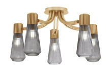 Toltec Company 4817-NAB-882 - Everleigh 5 Light Semi-Flush Shown in New Age Brass Finish with 4" Smoke Glass