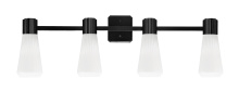 Toltec Company 4824-MB-881 - Everleigh 4 Light Bath Bar Shown in Matte Black Finish with 4" White Glass