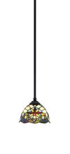 Toltec Company 560-MB-9365 - Zilo Stem Mini Pendant, Matte Black Finish, 7" Earth Star Art Glass