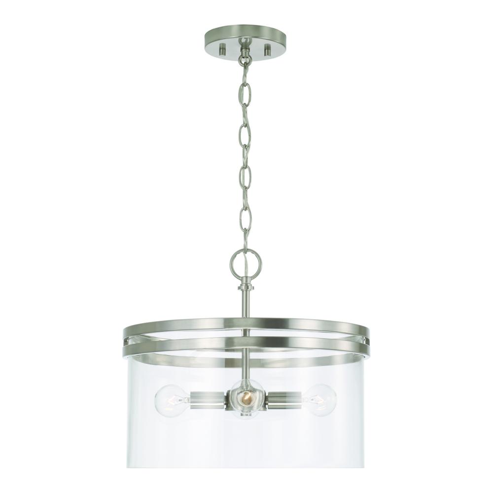 4-Light Dual Mount Pendant or Semi-Flush in Brushed Nickel with Clear Glass