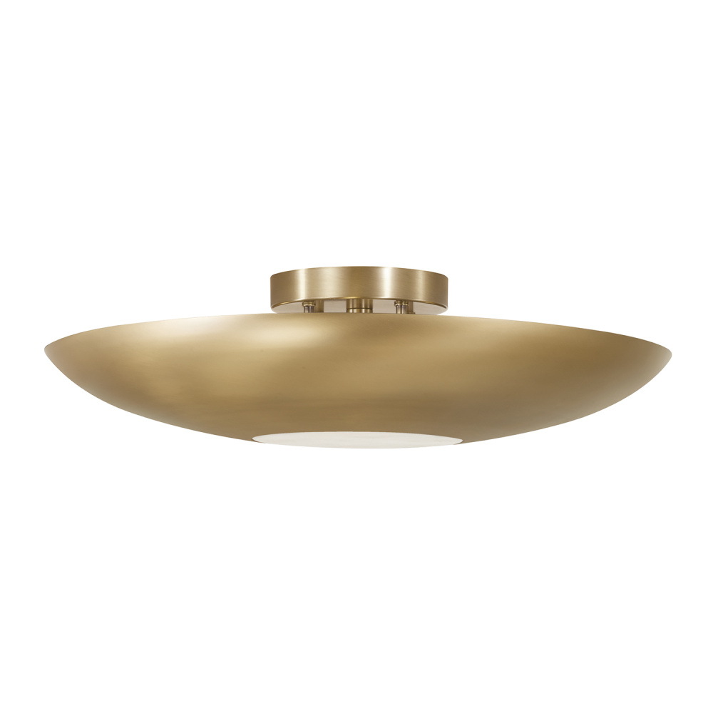 22.5" W x 6" H 1-Light Modern Semi-Flush in Aged Brass with Real Alabaster Diffuser