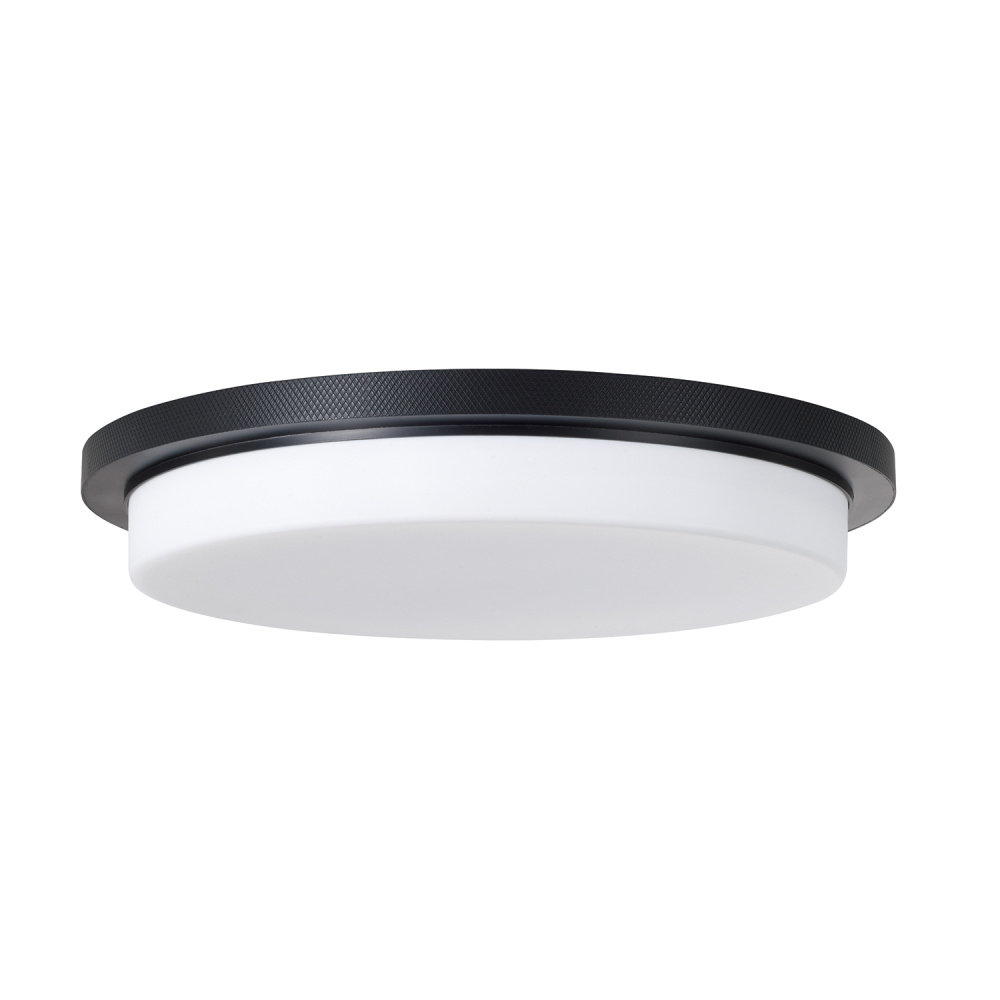16" W x 2.5" H Integrated LED Flush Mount in Matte Black with Knurled Texture and White Glas