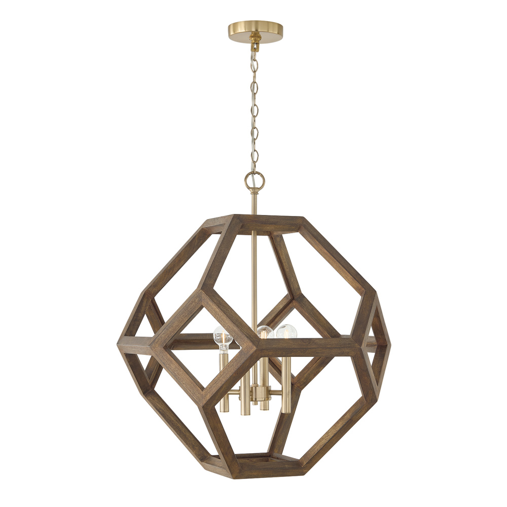 24" W x 28" H 4-LT Geometric Orb Pendant in Matte Brass