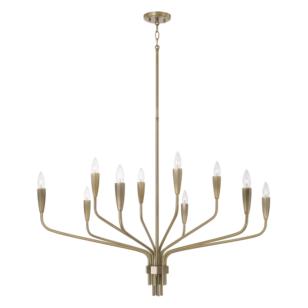 41" W x 30.5" H 10-Light Chandelier in Antiqued Brass with Botanical Arm Silhouette
