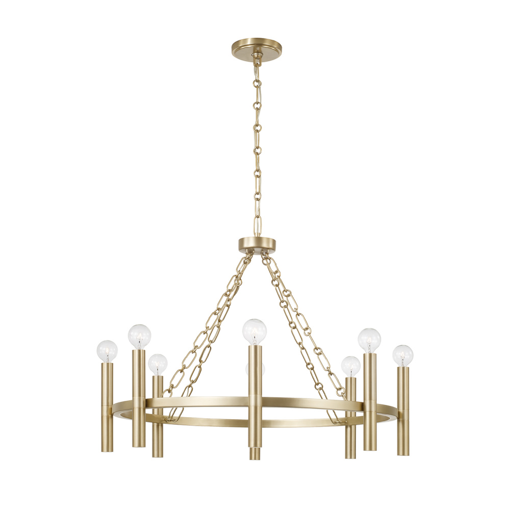 28" W x 21" H 8-Light Ring Chandelier in Matte Brass with Cylindrical Candlesticks