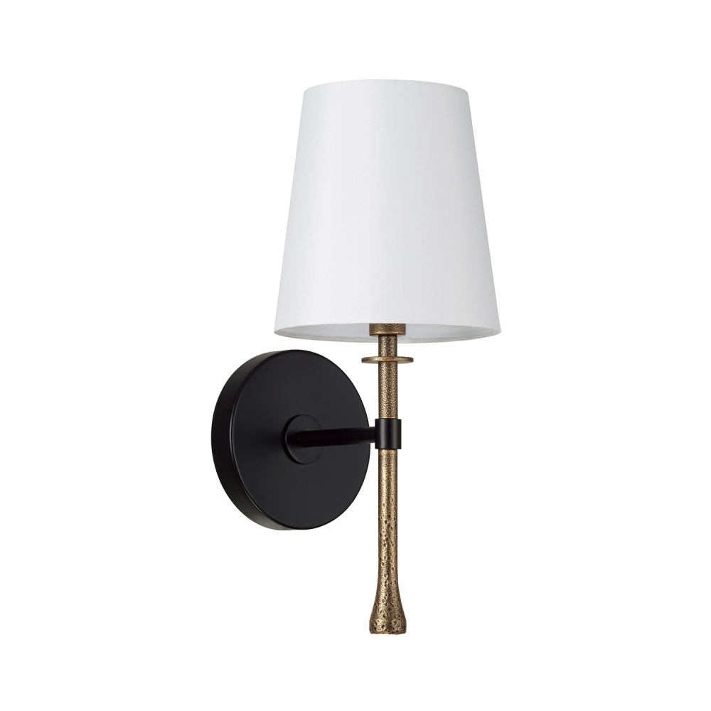 6" W x 14.25" H 1-LT Wallchiere Sconce in Matte Black w/ Textured Hammered Gold Tail