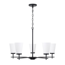 Capital 461051MB-660 - 28" W x 18.5" H 5-Light Chandelier in Matte Black with Tapered Soft White Glass