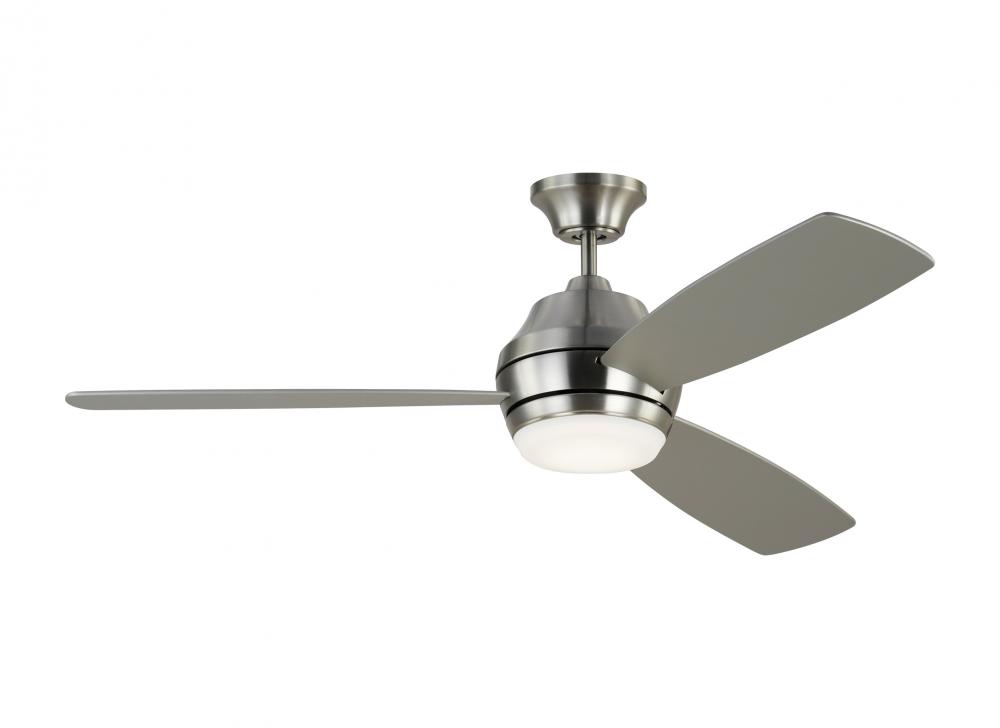 Ikon 52-inch indoor/outdoor integrated LED dimmable ceiling fan in brushed steel silver finish