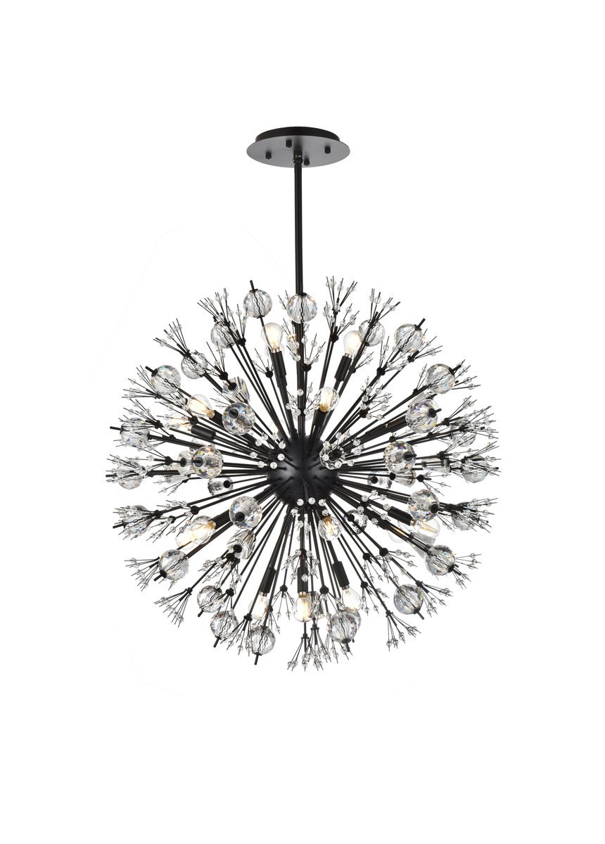 Vera 32 inch crystal starburst round pendant in black