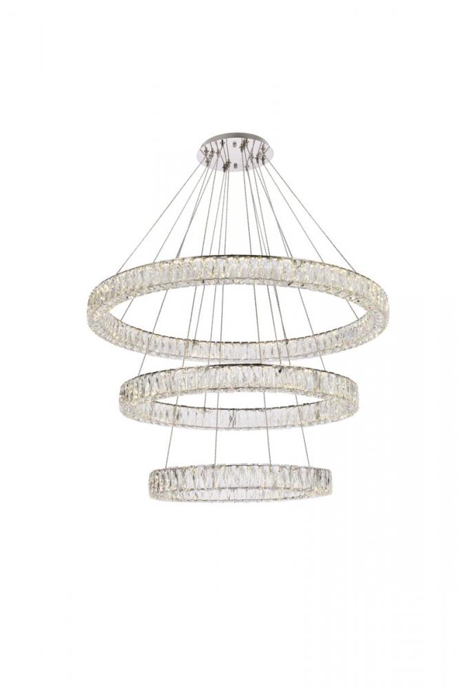 Monroe 41 inch LED triple ring chandelier in chrome