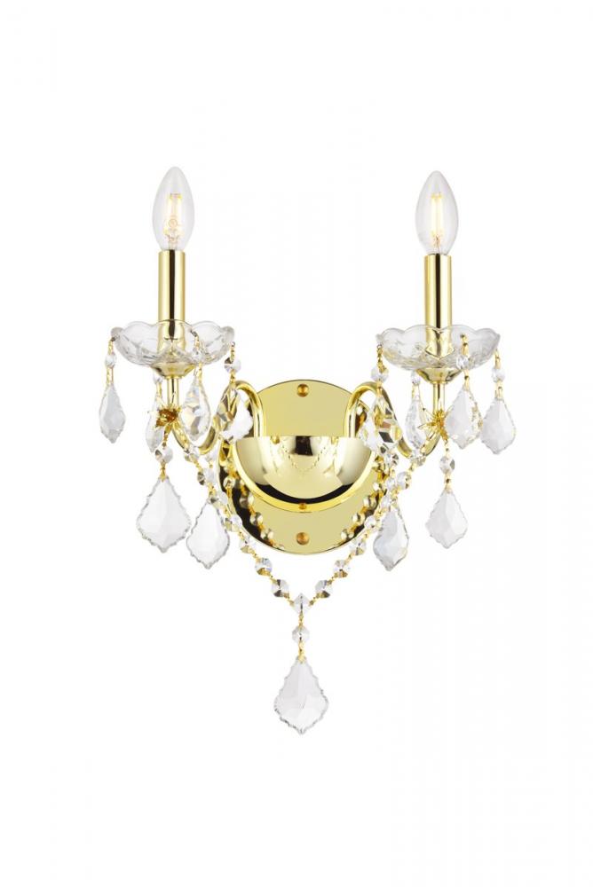 St. Francis 2 light Gold Wall Sconce Clear Royal Cut Crystal