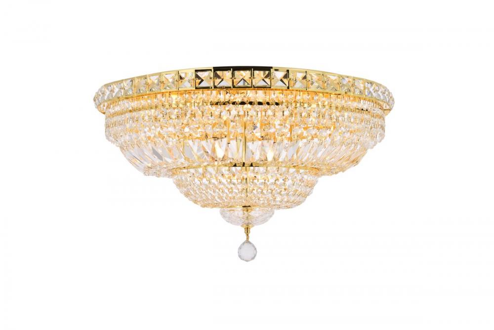 Tranquil 12 light Gold Flush Mount Clear Royal Cut Crystal