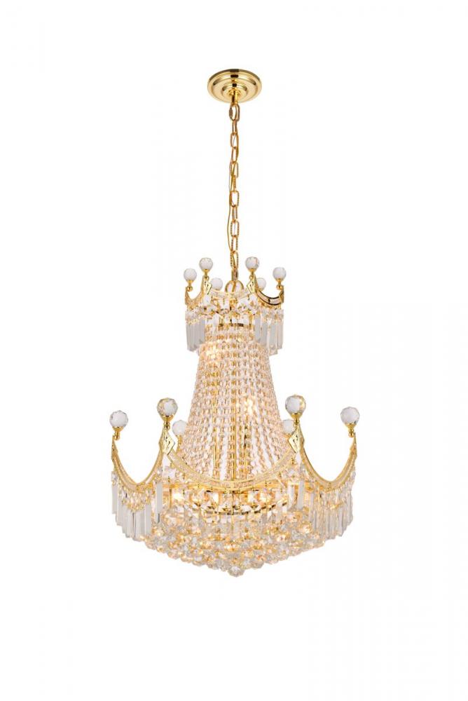 Corona 9 light Gold Chandelier Clear Royal Cut Crystal
