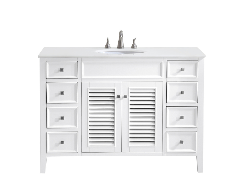 48 inch Single Bathroom vanity in White with ivory white engineered marble