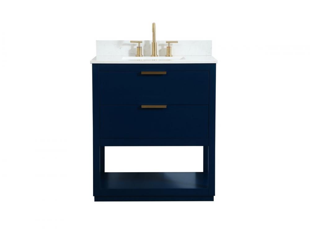 30 inch Single bathroom vanity in blue with backsplash