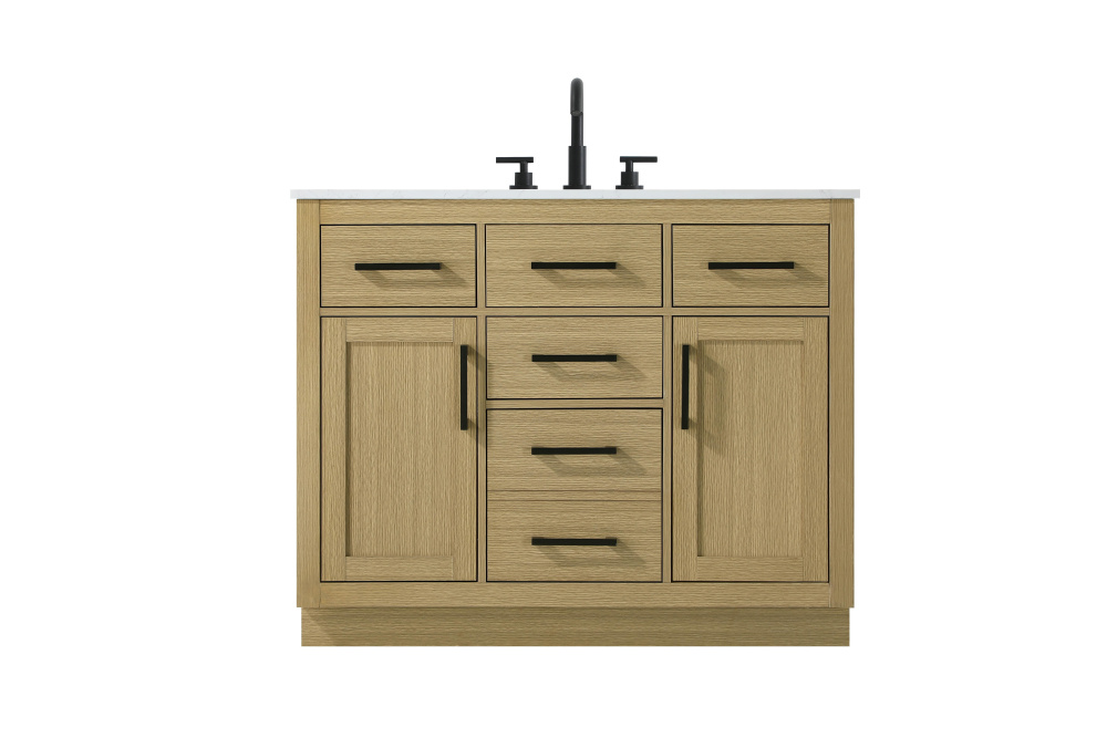 Vanity Cabinet 2Dr5Dw 42"W x 22"D x 35''H Honey Brown