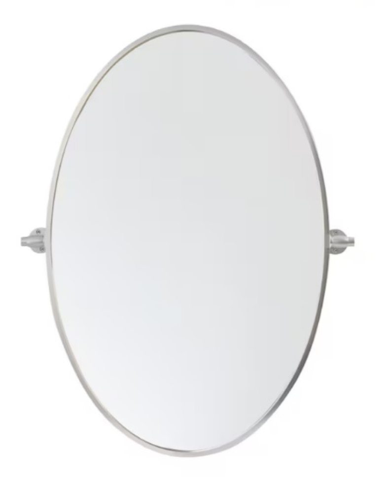 Oval pivot mirror 21x32 inch in silver