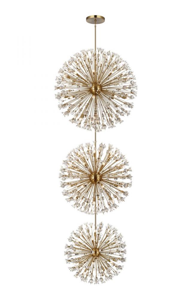 Vera 48 inch three tiers crystal starburst chandelier in satin gold