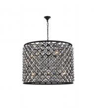 Elegant 1206D35MB-SS/RC - Madison 12 light Matte Black Chandelier Silver Shade (Grey) Royal Cut Crystal