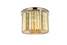 Elegant 1238F20PN-GT/RC - Sydney 6 light polished nickel Flush Mount Golden Teak (Smoky) Royal Cut Crystal