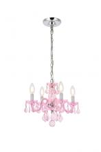 Elegant V7804D15PK-RO/RC - Rococo 4 light Pink Pendant Rosaline (Pink) Royal Cut Crystal