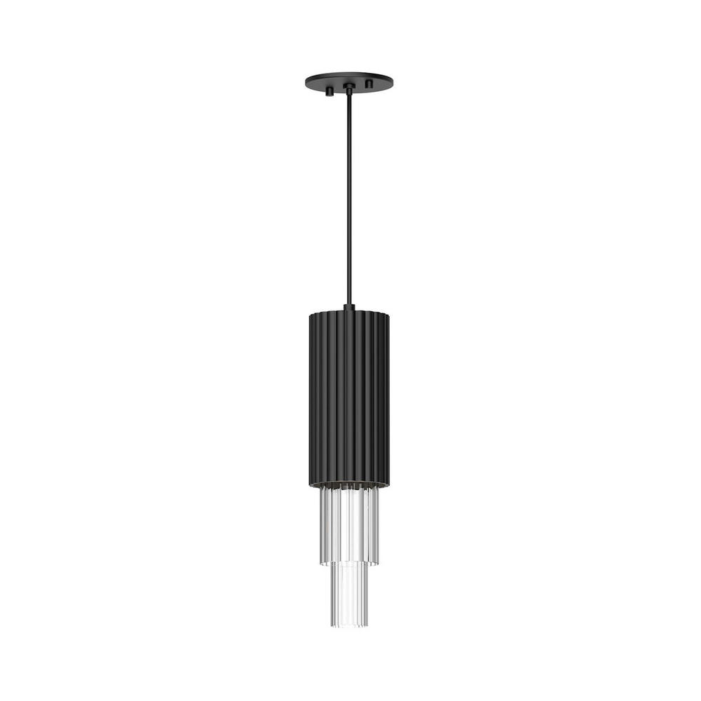 Bordeaux 4-in Clear Ribbed Glass/Matte Black LED Pendant