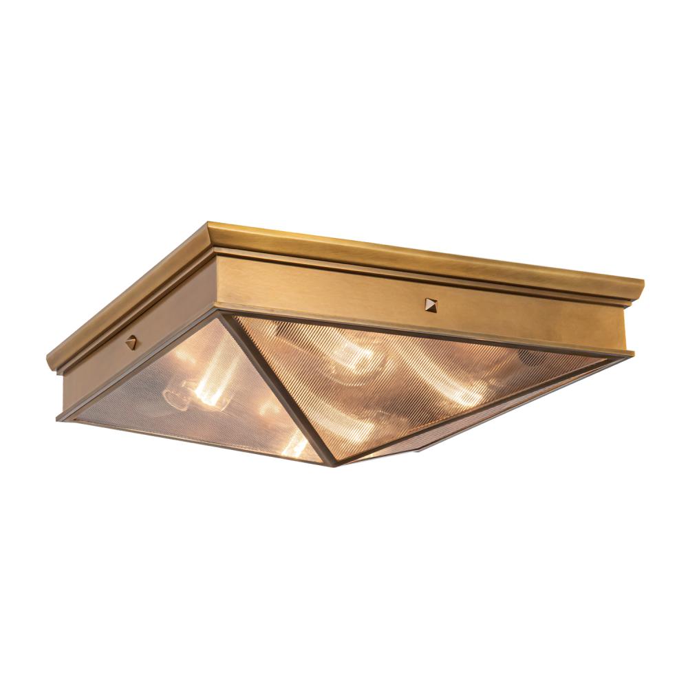 Cairo 19-in Ribbed Glass/Vintage Brass 4 Lights Flush Mount