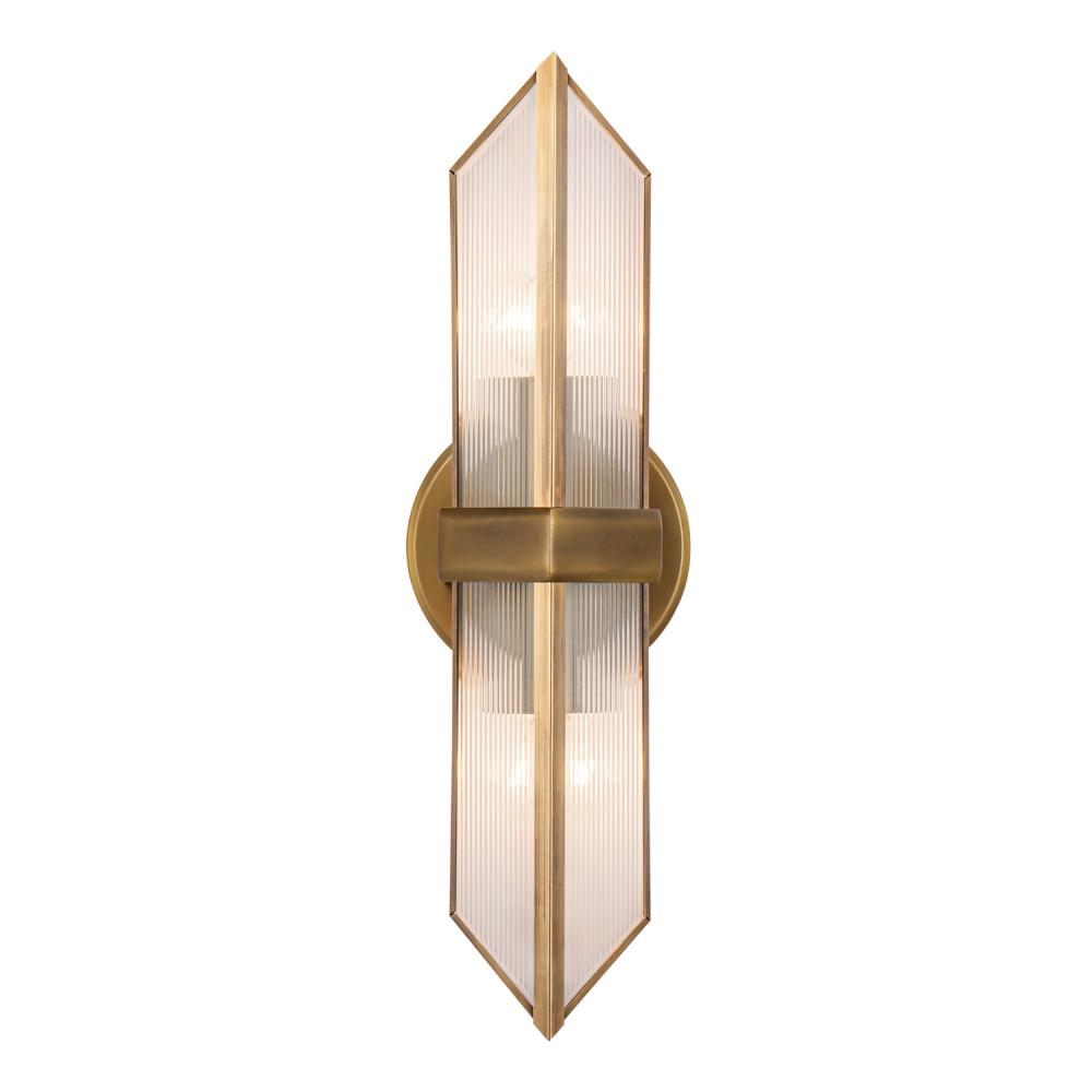 Cairo 15-in Ribbed Glass/Vintage Brass 2 Lights Wall/Vanity