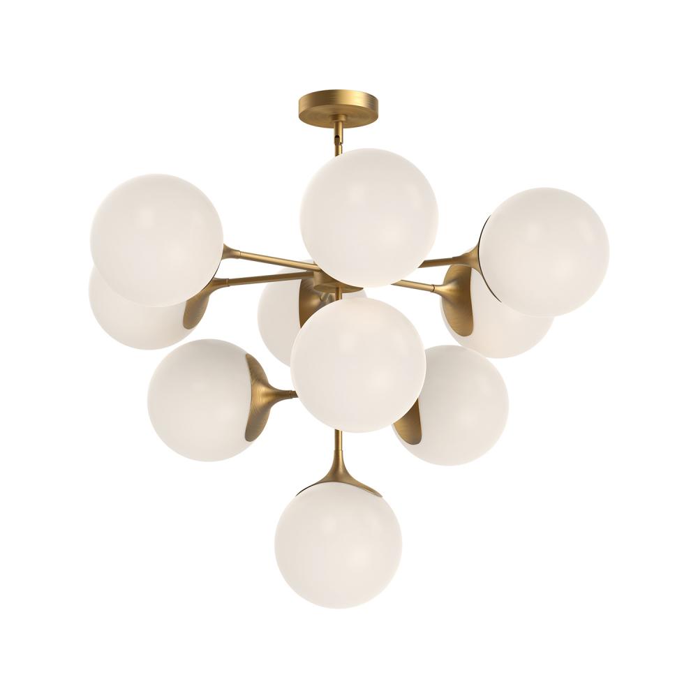 Nouveau 35-in Aged Gold/Opal Matte Glass 10 Lights Chandeliers