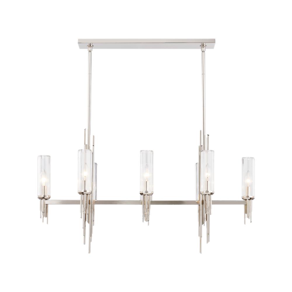 Torres 38-in Polished Nickel/Ribbed Glass 8 Lights Linear Pendant