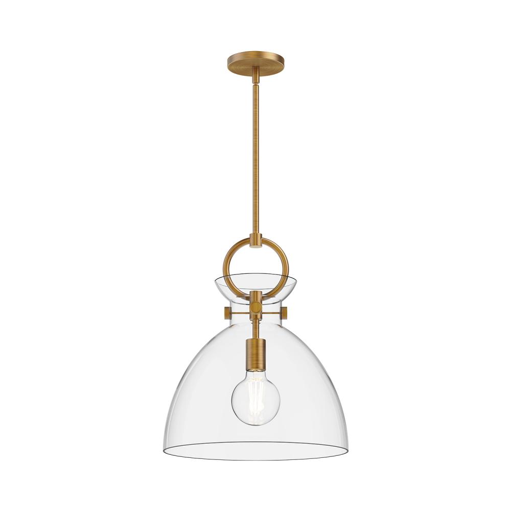 Waldo 14-in Aged Gold/Clear 1 Light Pendant