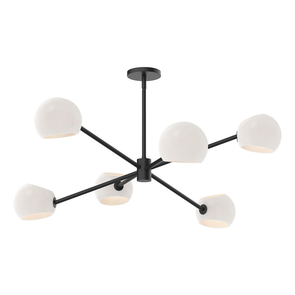 Willow 37-in Matte Black/Opal Matte Glass 6 Lights Chandeliers