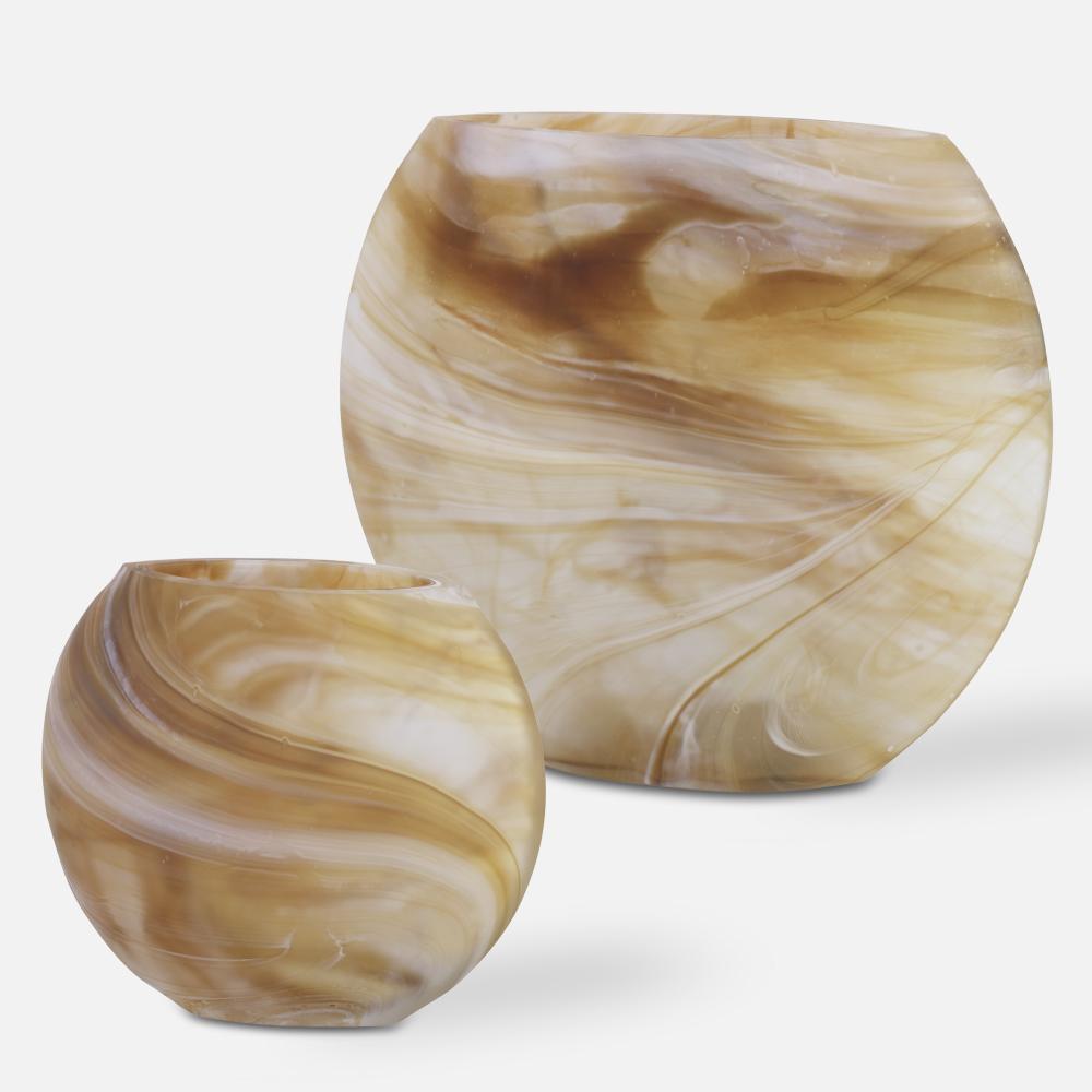 Uttermost Fusion Swirled Caramel & Ivory Vases, Set/2